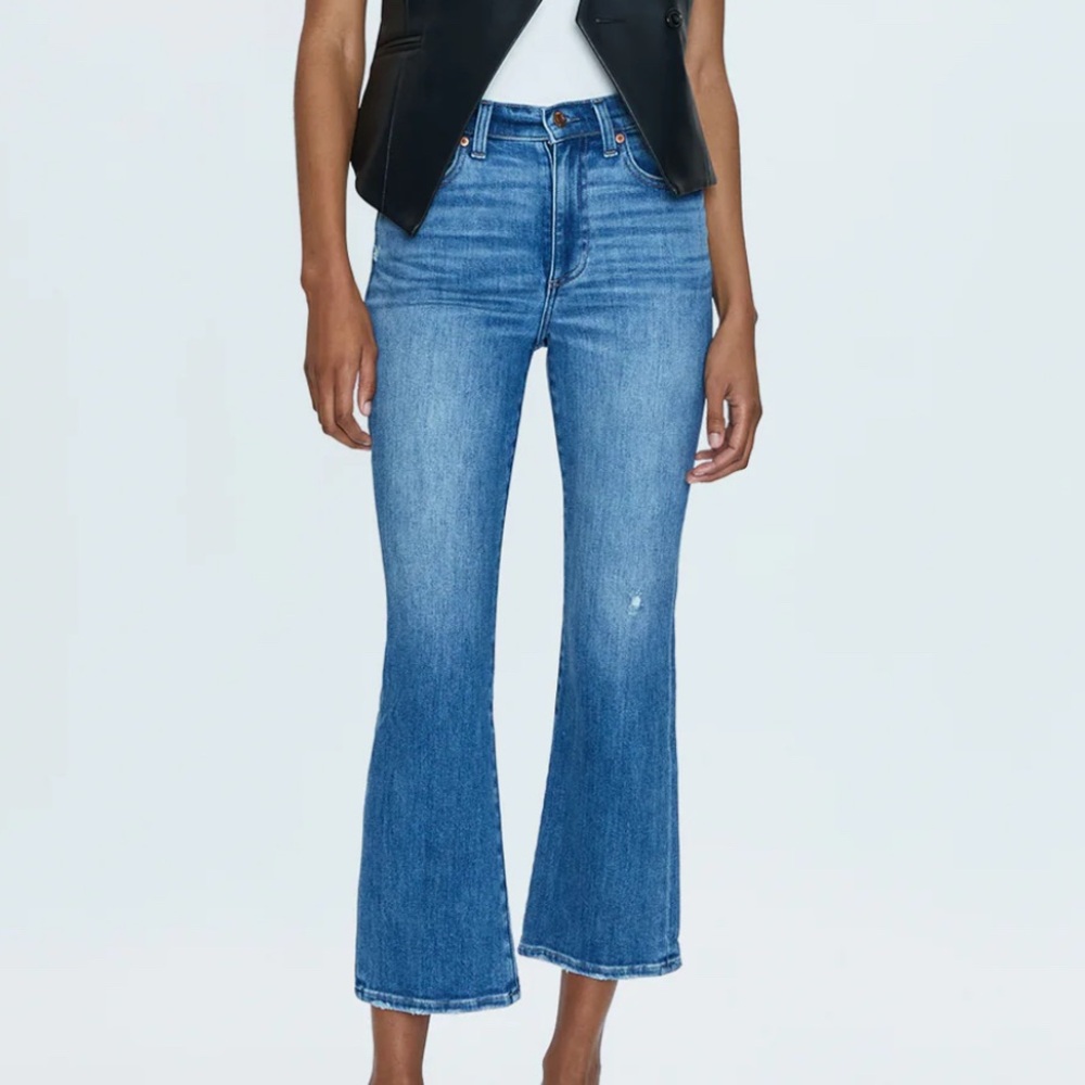Pistola Jeans Womens 31 Blue Lennon High Rise Crop Boot Light Wash Stretch Denim
